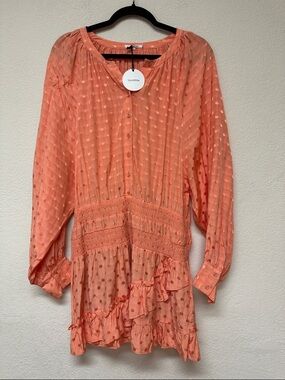 Tulabosa NWT orange Coral Swiss Dot Peasant mini dress size L